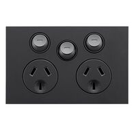 Saturn Zen, Double Power Point, With Extra Switch Horizontal Mount, 250V, 10A - Zen Black