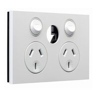 Saturn Zen, Double Power Point, Horizontal Mount, 250V, 10A, Less Extra Switch - Zen White