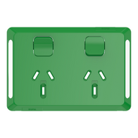 Pro Series, Twin Power Point Skin, Horizontal Mount, 250V, 10A, Clip-On - Green