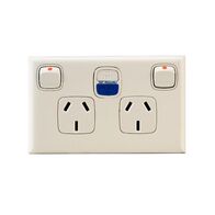 Excel - Horizontal double powerpoint RCD protected 2 gang 10A 240V a.c. with RCD 10mA white