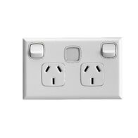 Excel - Horizontal double powerpoint with circuit Id 2 gang 10A 240V a.c. with clear circuit ID white