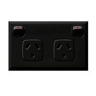 Excel - Horizontal double powerpoint 2 gang 10A 240V a.c. with round earth black