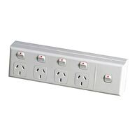 Excel - Horizontal 5 gang powerpoint 10A 240V a.c. with extra switch white