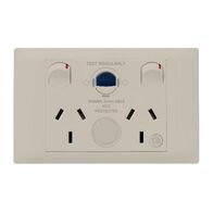 Excel Life - Medical - Common plate - Horizontal cleaners RCD protected double powerpoints - Cleaning purposes only engraved - antimicrobial & chemical resistant 2 gang 10A 240V a.c. RCD 10mA with circuit ID beige