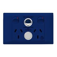 Excel Life - Medical - Common plate - Horizontal RCD protected double powerpoint - with power available & supplied LEDs - RCD protected engraved - antimicrobial & chemical resistant 2 gang 10A 240V a.c. RCD 10mA with circuit ID blue