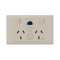 Excel Life - Medical - Common plate - Horizontal RCD protected double powerpoint - with power available & supplied LEDs - &#39;RCD protected&#39; engraved - antimicrobial & chemical resistant 2 gang 10A 240V a.c. RCD 30mA beige