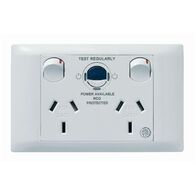 Excel Life - Medical - Common plate - Horizontal RCD protected double powerpoint - with power available & supplied LEDs - RCD protected engraved - antimicrobial & chemical resistant 2 gang 10A 240V a.c. RCD 30mA white