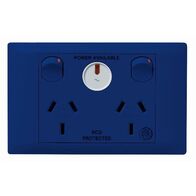 Excel Life - Medical - Common plate - Horizontal double powerpoint - RCD protected engraved - antimicrobial & chemical resistant 2 gang 10A 240V a.c. with LED power available blue