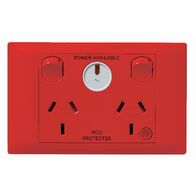 Excel Life - Medical - Common plate - Horizontal double powerpoint - RCD protected engraved - antimicrobial & chemical resistant 2 gang 10A 240V a.c. with LED power available red