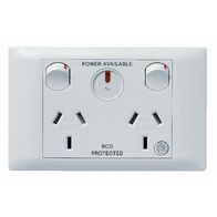 Excel Life - Medical - Common plate - Horizontal double powerpoint - RCD protected engraved - antimicrobial & chemical resistant 2 gang 10A 240V a.c. with LED power available white