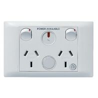 Excel Life - Medical - Common plate - Horizontal double powerpoint - RCD protected engraved - antimicrobial & chemical resistant 2 gang 10A 240V a.c. with LED power available & circuit ID white