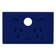 Excel Life - Medical - Common plate - Horizontal double powerpoint - RCD protected engraved - antimicrobial & chemical resistant 2 gang 10A 240V a.c. with extra function hole - Blue