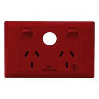 Excel Life - Medical - Common plate - Horizontal double powerpoint - RCD protected engraved - antimicrobial & chemical resistant 2 gang 10A 240V a.c. with extra function hole - Red