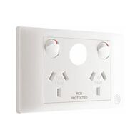 Excel Life - Medical - Common plate - Horizontal double powerpoint - RCD protected engraved - antimicrobial & chemical resistant 2 gang 10A 240V a.c. with extra function hole white