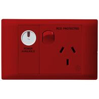 Excel Life - Medical - Common plate - Horizontal single powerpoint - RCD protected engraved - antimicrobial & chemical resistant 1 gang 10A 240V a.c. with LED power available red