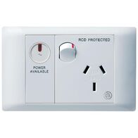 Excel Life - Medical - Common plate - Horizontal single powerpoint - RCD protected engraved - antimicrobial & chemical resistant 1 gang 10A 240V a.c. with LED power available white