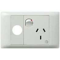 Excel Life - Medical - Common plate - Horizontal single powerpoint - &#39;RCD protected&#39; engraved - antimicrobial & chemical resistant 1 gang 10A 240V a.c. with extra function hole white