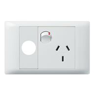 Excel Life - Common plate - Horizontal single powerpoint 1 gang 10A 240V a.c. with extra hole white