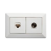 Como - Horizontal combined outlets A/V socket 2 gang Pal to F type & RJ45 Cat6 white