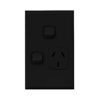 Excel - Vertical single powerpoint 1 gang 10A 240V a.c. with extra switch black