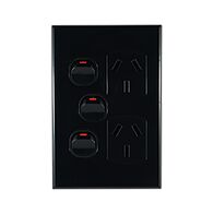 Double Power Point with Extra Switch – VERTICAL BLACK