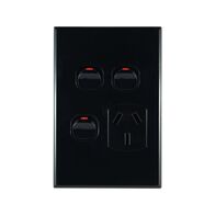 Single Power Point with 2 Extra Switches – VERTICAL BLACK