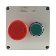 Push Button Control Box IP55 Emergency Stop + Green 240V AC 3A Utilisation Cat AC15 1NC+1NO
