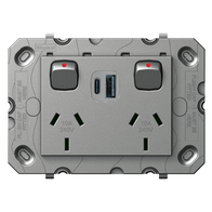 Arteor Double Powerpoint with Type A+C 15W USB Charger Mechanism Magnesium