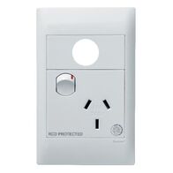 Excel Life - Medical - Common plate - Vertical single powerpoint - RCD protected engraved - antimicrobial & chemical resistant 1 gang 10A 240V a.c. with extra function hole white