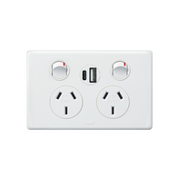 Excel Life 10A Double Powerpoint with Integrated USB Type A+C Chargers Gloss White