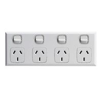 Excel - Horizontal 4 gang powerpoint 10A 240V a.c. gloss white