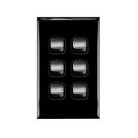Excel - Vertical rocker switch - Single Pole Double Throw - 6 gang 2 way 10A 240V a.c. gloss black