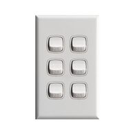 Excel - Vertical rocker switch - Single Pole Double Throw - 6 gang 2 way 10A 240V a.c. gloss white