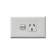 Excel - Horizontal single powerpoint 1 gang 15A 240V a.c. with safety shutters gloss white