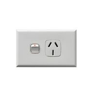 Excel - Horizontal single powerpoint 1 gang 20A 240V a.c. gloss white