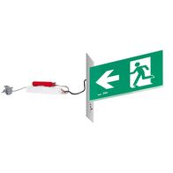 E3 LED Exit Sign - Recessed with remote gear and lithium battery - Stainless steel wall plate on the left - Double Sided - Running man left - Galaxy