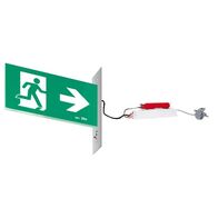 E3 LED Exit Sign - Recessed with remote gear and lithium battery - Stainless steel wall plate on the right - Single Sided - Running man right - Galaxy