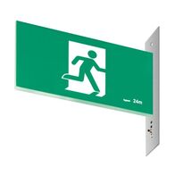 E3 LED Exit Sign Diffuser - Stainless steel wall plate on the right - Single Sided - Running man straight