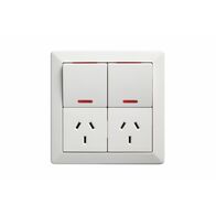 Como - Vertical double powerpoint 2 gang 10A 240V a.c. with neon square plate white