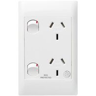 Excel Life - Medical - Common plate - Vertical double powerpoint - RCD protected engraved - antimicrobial & chemical resistant 2 gang 10A 240V a.c. white