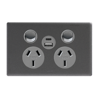Excel Life 10A Double Powerpoint with 12W USB Type A+C Module Charger Urban Grey