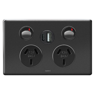 Excel Life 10A Double Powerpoint with Integrated USB Type A+C Chargers Black