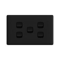 Linea Horizontal rocker switch - Single Pole Double Throw - 5 gang 2 way 10A 240V a.c. black