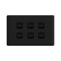Linea Horizontal rocker switch - Single Pole Double Throw - 6 gang 2 way 10A 240V a.c. black