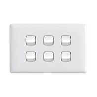 Linea - Horizontal rocker switch - Single Pole Double Throw - 6 gang 2 way 10A 240V a.c. white