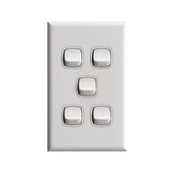 Excel - Vertical rocker switch - Single Pole Double Throw - 5 gang 2 way 10A 240V a.c. gloss white
