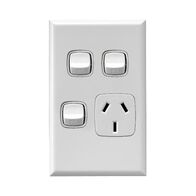 Excel - Vertical single powerpoint 1 gang 10A 240V a.c. with 2 extra switches white