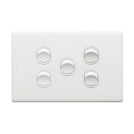 Excel Life 16A Single Pole Double Throw Horizontal Rocker Switch 5 Gang Matt White