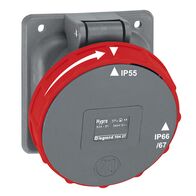 HYPRA - IEC industrial Panel mount angled socket IP66/67 3P+E 415V a.c. 63A grey