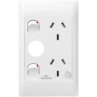 Excel Life - Medical - Common plate - Vertical double powerpoint - RCD protected engraved - antimicrobial & chemical resistant 2 gang 10A 240V a.c. with extra function hole white